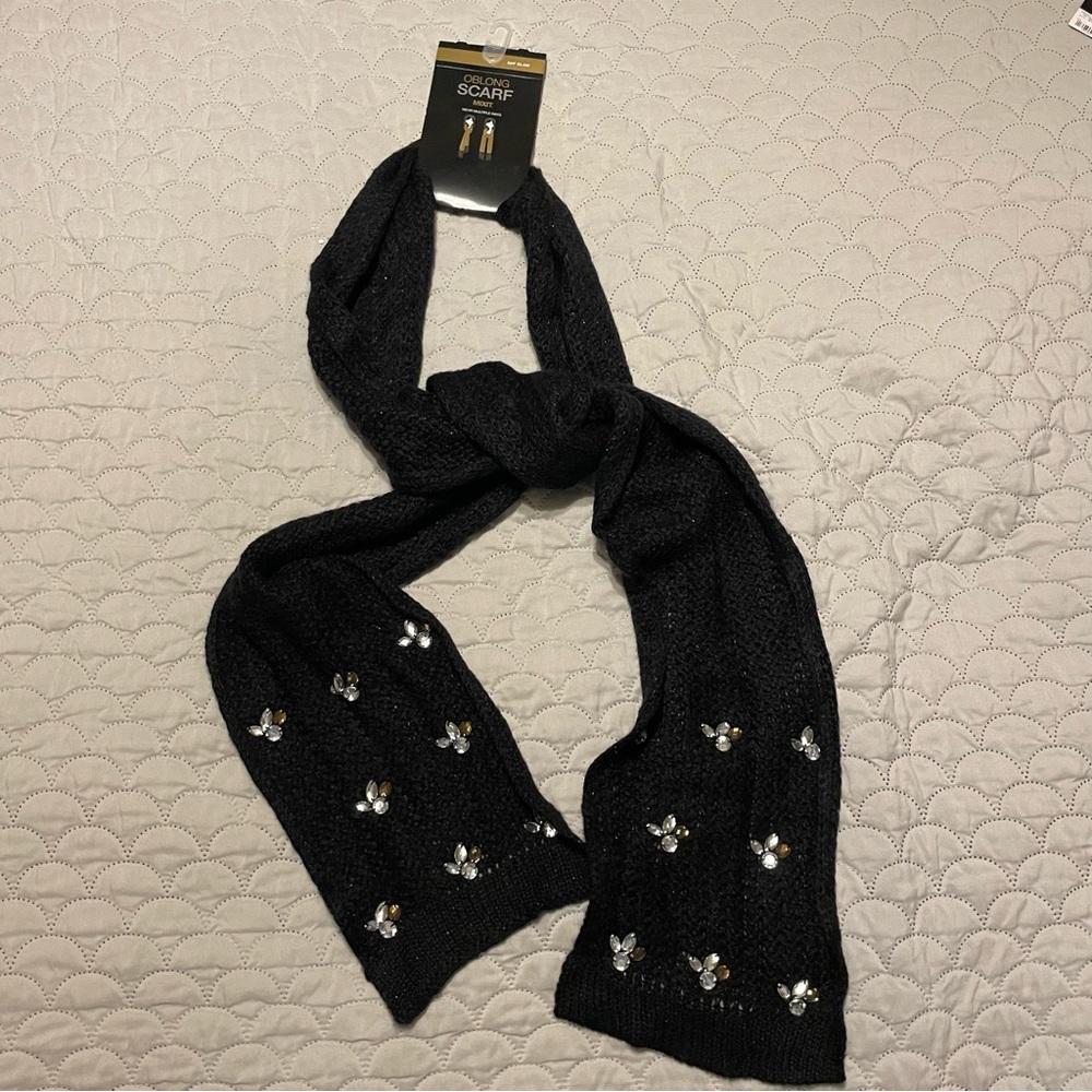 Black Scarf with Multicolored Jewels, NWT!
